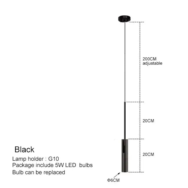 Black minimalist decorbites black chandelier pendant with sleek cylindrical holder and adjustable 200cm length for bedroom
