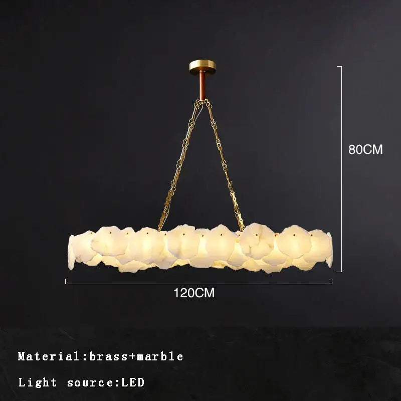 Modern decorbites brass marble ceiling chandelier with white marble-like petal shades and brass-finished chain suspension