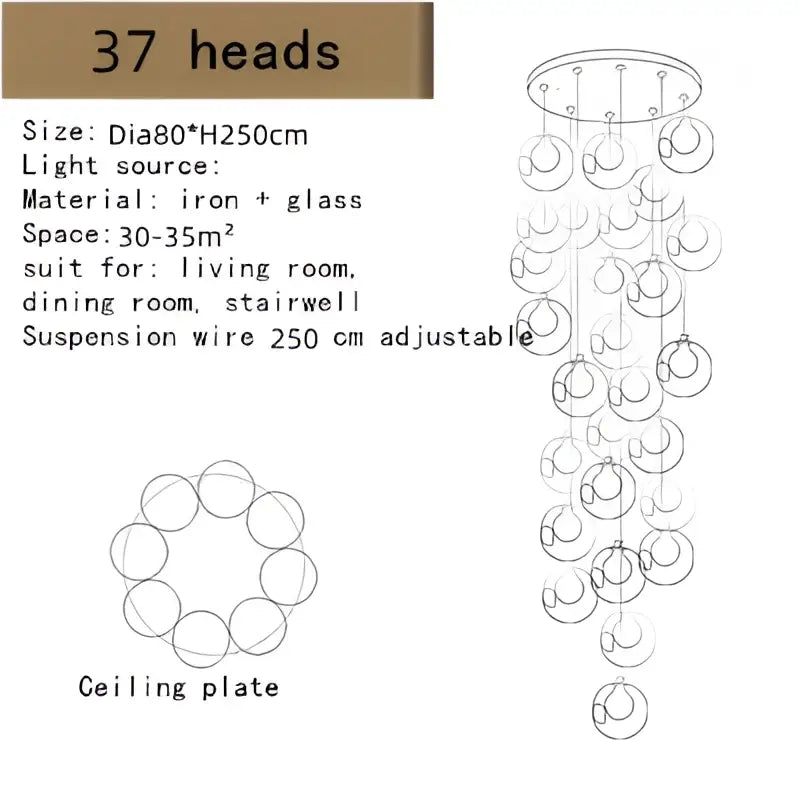 Modern decorbites bubble led chandelier with clear glass orbs and circular iron ceiling plate for dining room lighting