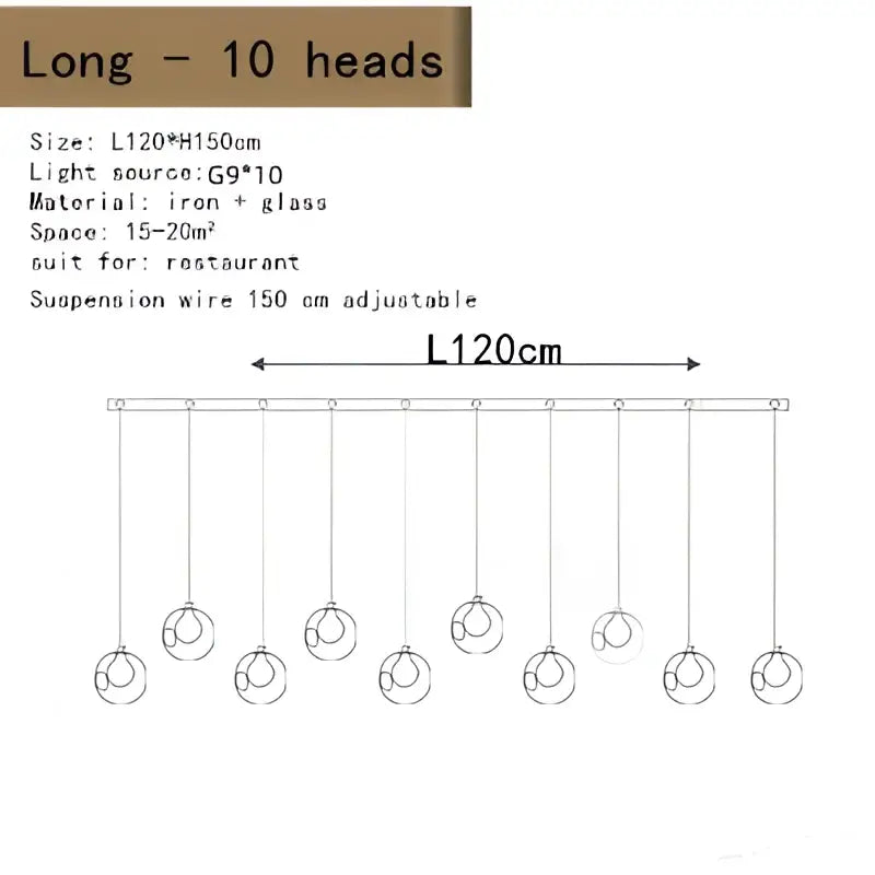 A modern decorbites bubble led chandelier with ten clear glass globe bulbs on an iron frame for dining rooms