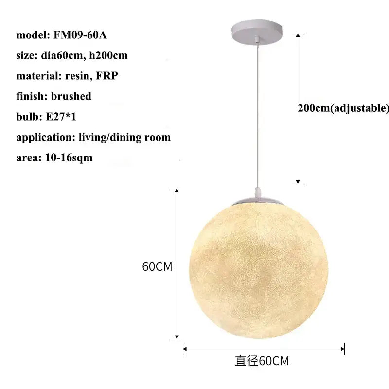 White brushed resin and frp spherical pendant chandelier with textured surface decorbites cream moon led for living room