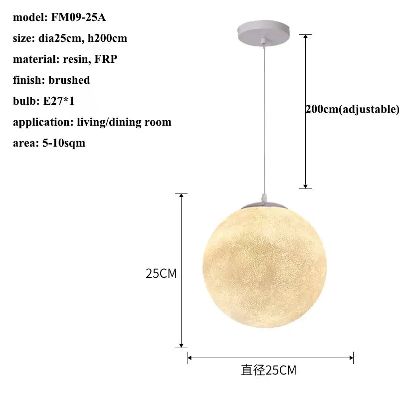 Modern decorbites cream moon led pendant chandelier featuring a spherical brushed resin frp pendant chandelier surface