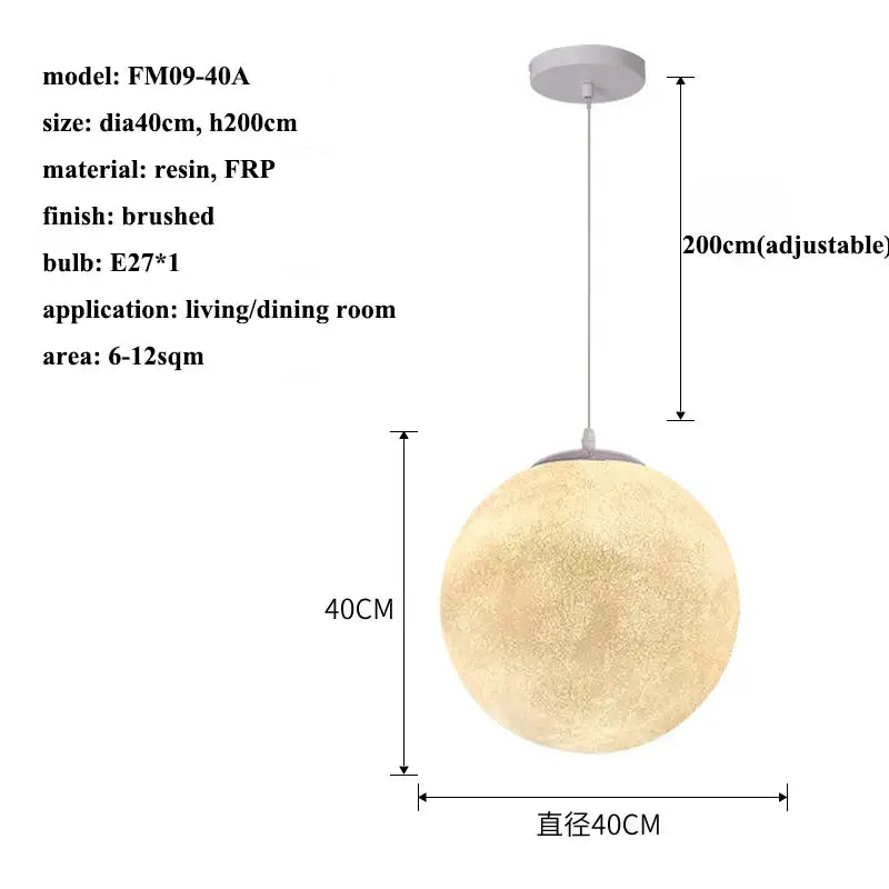Modern decorbites cream moon pendant chandelier with spherical brushed white resin and frp cream moon led design