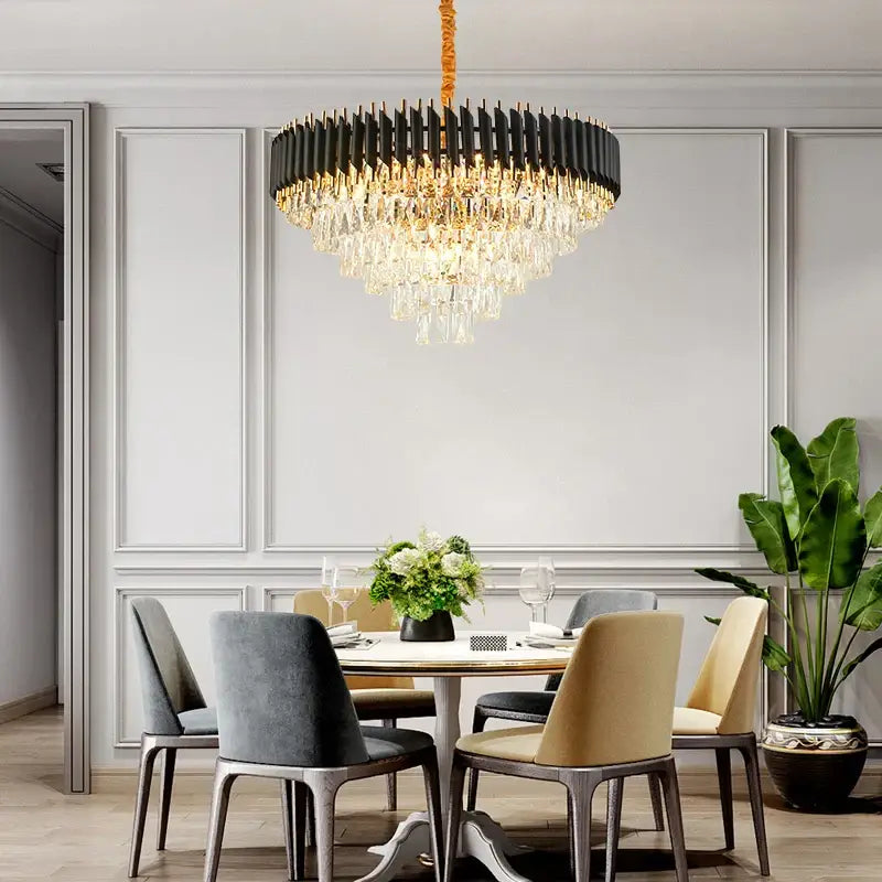 Modern decorbites crystal black clear led chandelier with cascading crystal droplets for staircase lighting