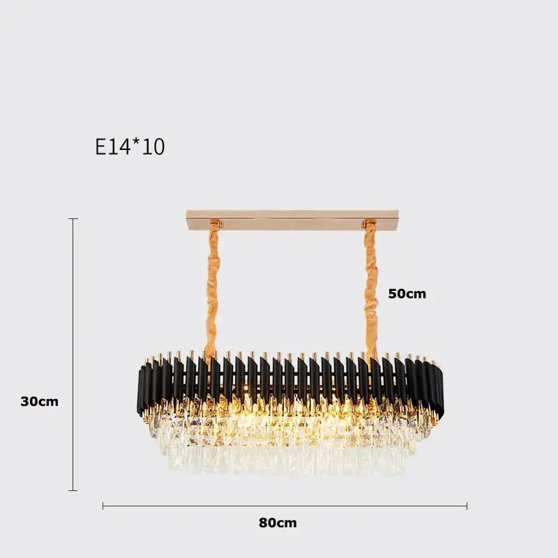 Modern decorbites crystal black clear led chandelier with black and gold frame and clear crystal droplets for staircase