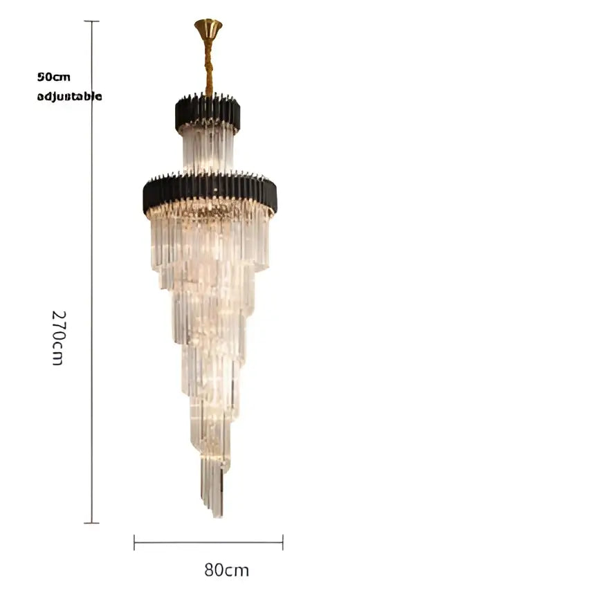 Elegant modern decorbites crystal black clear led chandelier with tiered cascading clear crystals and black accents for staircase