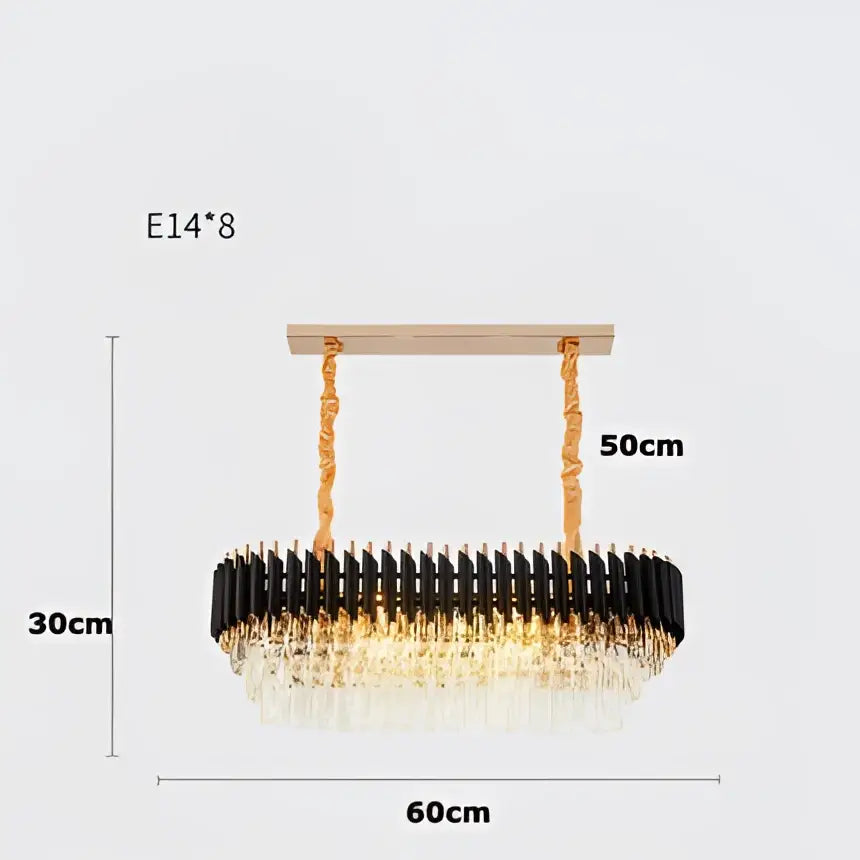 Modern decorbites crystal black clear led chandelier with black and gold frame and cascading crystal droplets for staircase