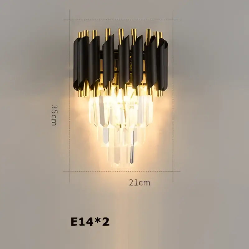 Modern decorbites crystal black wall sconce with gold and crystal accents featuring black clear led lighting for staircase