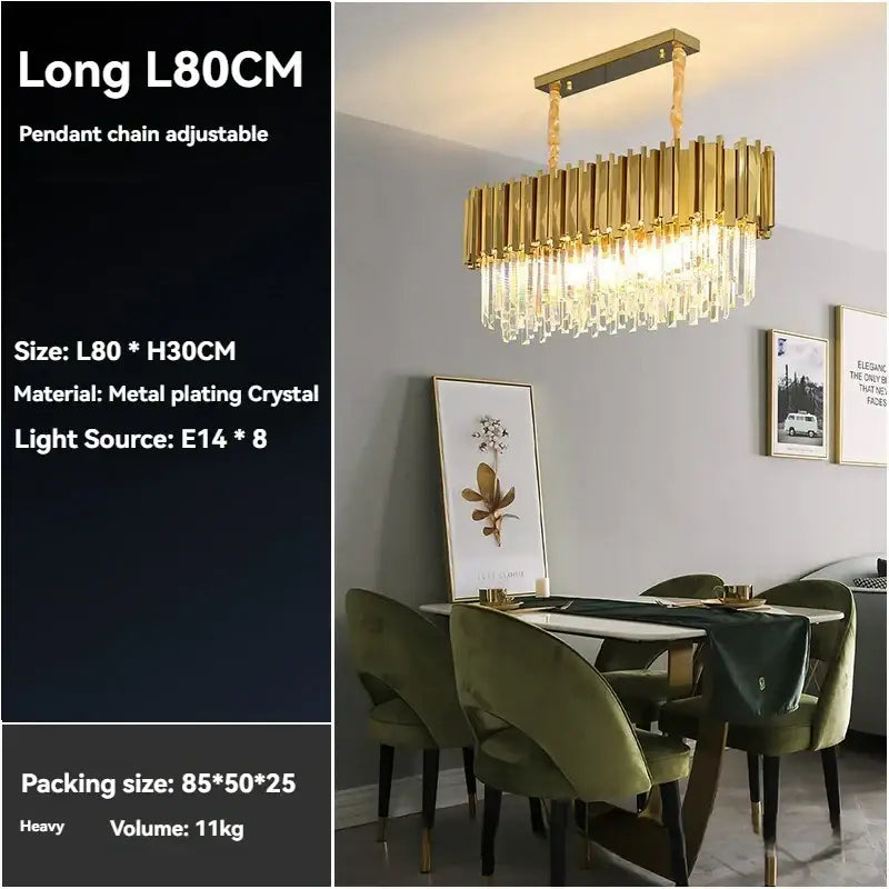 Modern decorbites crystal gold chandelier with gold-plated rectangular frame and vertical crystal rods for living room ceiling