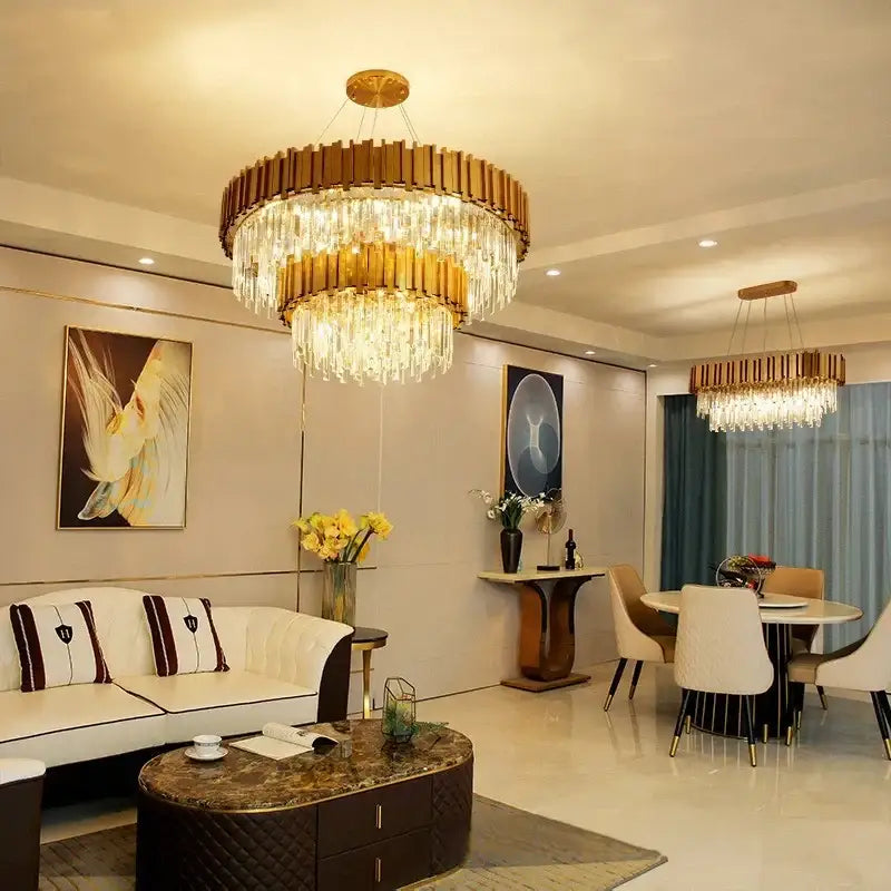 Modern decorbites crystal gold chandelier with cascading crystal droplets for living room ceiling lighting