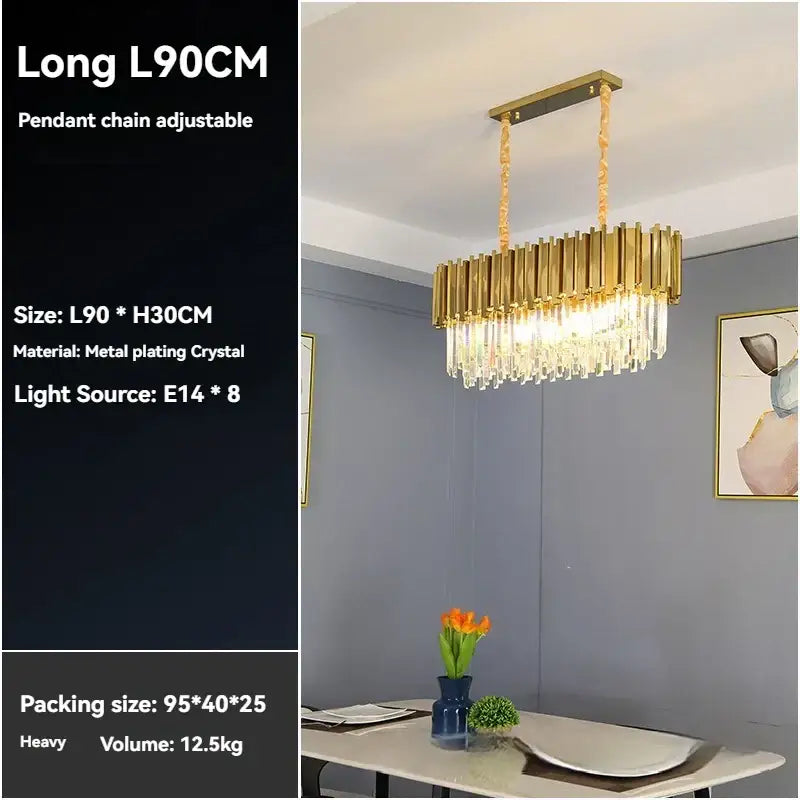 Modern decorbites crystal gold chandelier with vertical crystal rods and hanging clear crystals for living room ceiling
