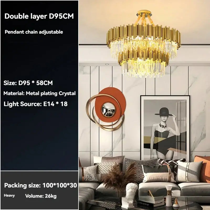 Modern decorbites crystal gold double-layer chandelier with crystal accents for living room ceiling lighting