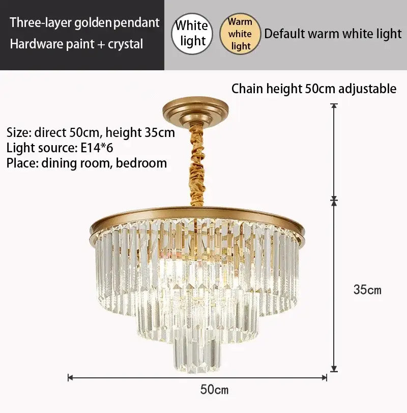 Modern decorbites crystal gold multi-tiered chandelier with three layers of crystal rods and adjustable gold black led chain height
