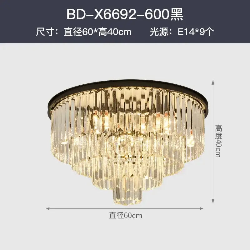 Elegant black-framed decorbites crystal gold multi-tiered chandelier with cascading clear prisms and gold black led lighting