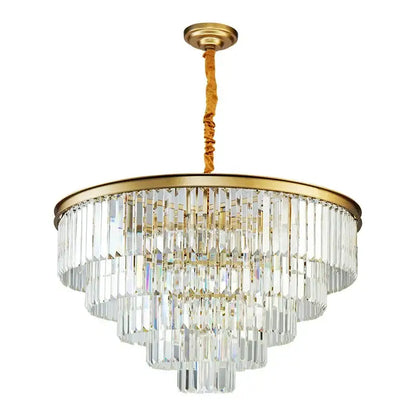 Modern decorbites crystal gold multi-tiered chandelier with gold-finished metal frame and fabric cord for dining room lighting