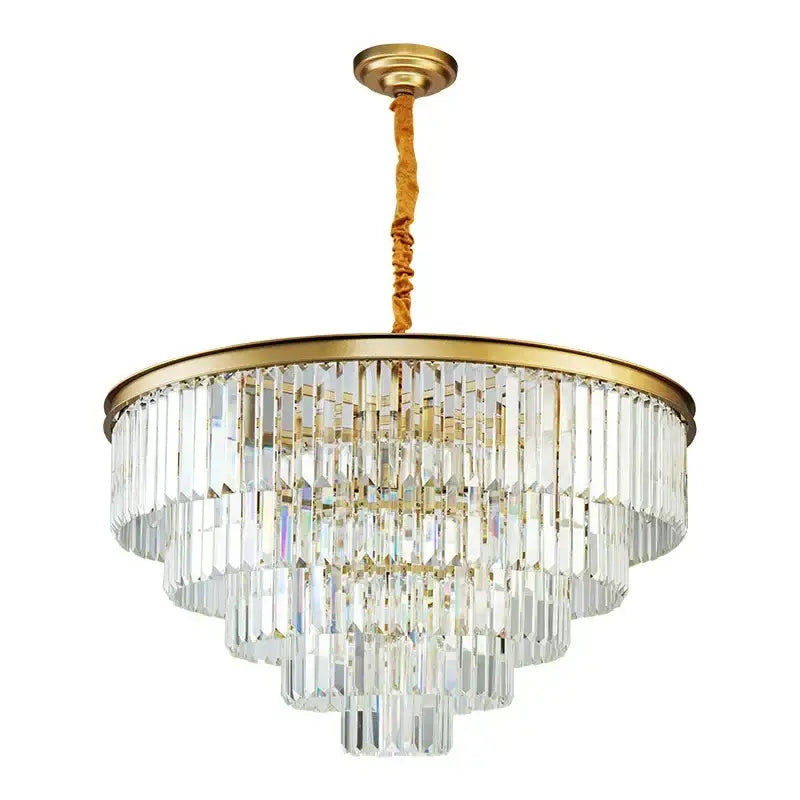 Modern decorbites crystal gold multi-tiered chandelier with gold-finished metal frame and fabric cord for dining room lighting