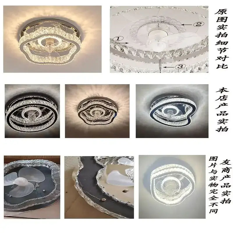 Modern decorbites crystal led ceiling fan with crystal-encrusted circular light and silver-toned concentric rings