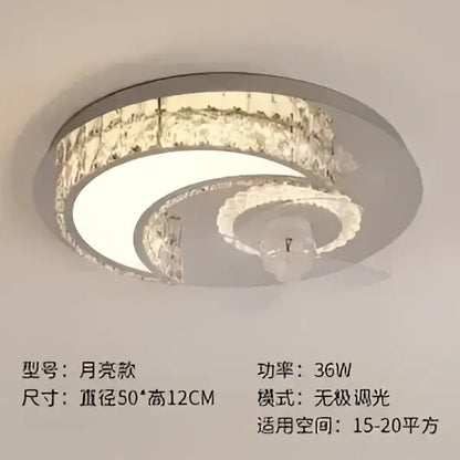 Silver crescent-shaped decorbites crystal led ceiling fan with crystal accents and modern elegant design for bedroom light