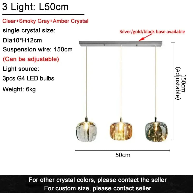 Modern decorbites crystal led chandelier with three clear smoky gray and amber crystal globes for living room lighting