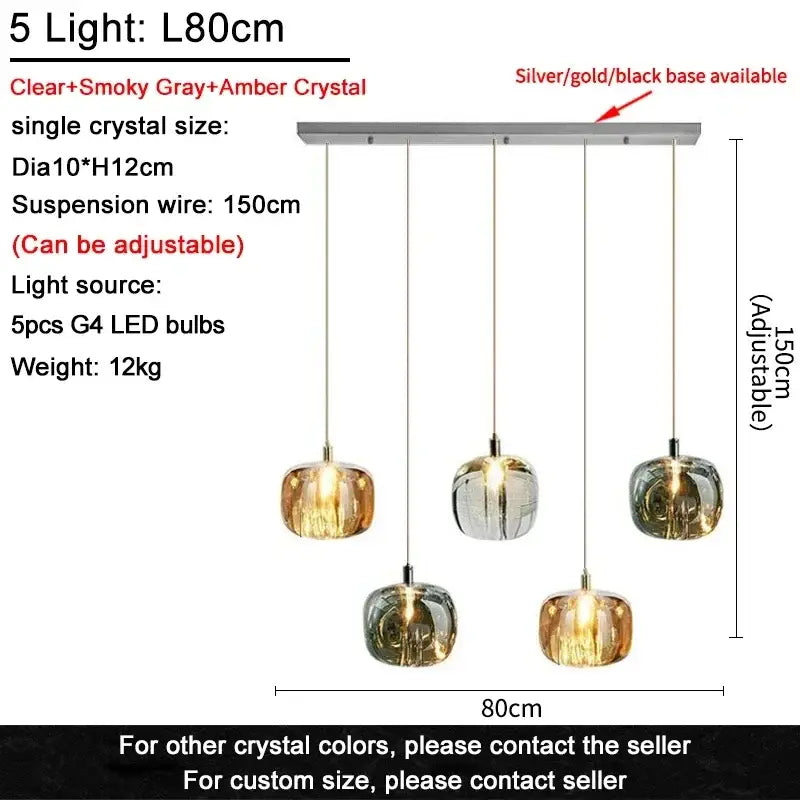 Modern decorbites crystal led chandelier with clear smoky gray and amber crystal globes for living room lighting