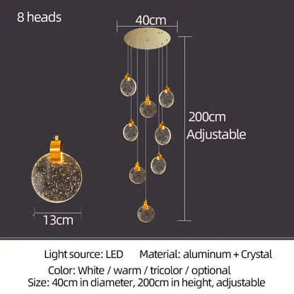 Modern decorbites crystal led chandelier featuring eight crystal globe lights on adjustable aluminum base for living room