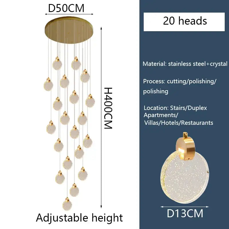 Gold-toned decorbites crystal led chandelier with 20 crystal globe lights and stainless steel ceiling mount for living room