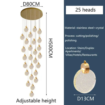 Gold-toned decorbites crystal led chandelier with 25 crystal globe lights and stainless steel ceiling mount for living room