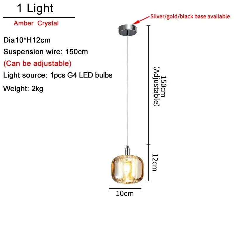 Amber crystal led chandelier with sleek faceted glass globe and adjustable silver suspension wire by decorbites crystal led