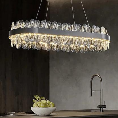 Modern decorbites crystal led chandelier with gray metal frame and clear crystal droplets for living room pendant light