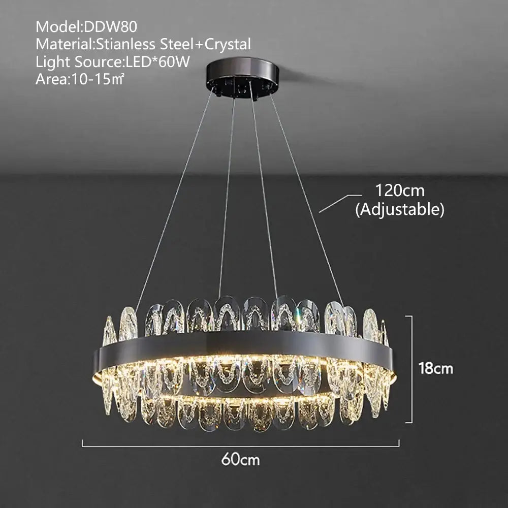 Modern decorbites crystal led chandelier with black stainless steel frame and crystal droplets for living room lighting