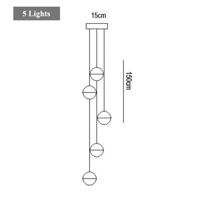 A modern decorbites crystal led chandelier with five spherical bulbs in a vertical line for contemporary interiors