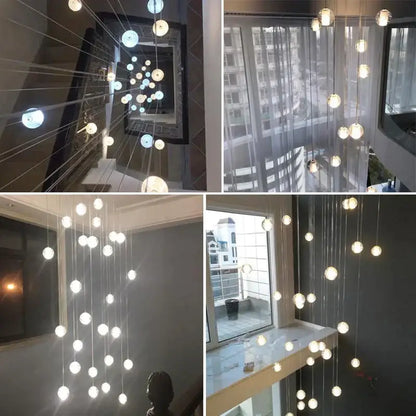 Modern decorbites crystal led chandelier featuring spherical frosted glass globes and thin cable suspension for living rooms