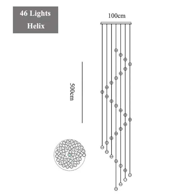 Modern decorbites crystal led chandelier with 46 lights and sleek helix design measuring 500cm for living room use