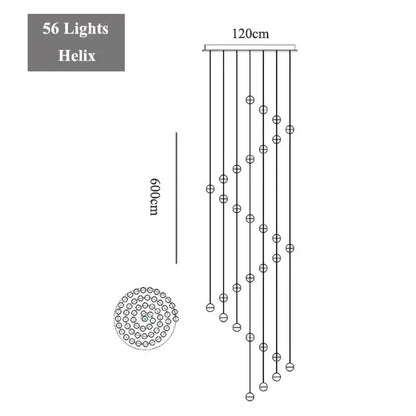 A modern decorbites crystal led chandelier with 56 lights and a sleek metallic helix frame for living room decor