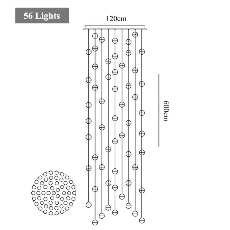 Modern decorbites crystal led chandelier with 56 circular bulbs on a horizontal bar, perfect for living room pendant light