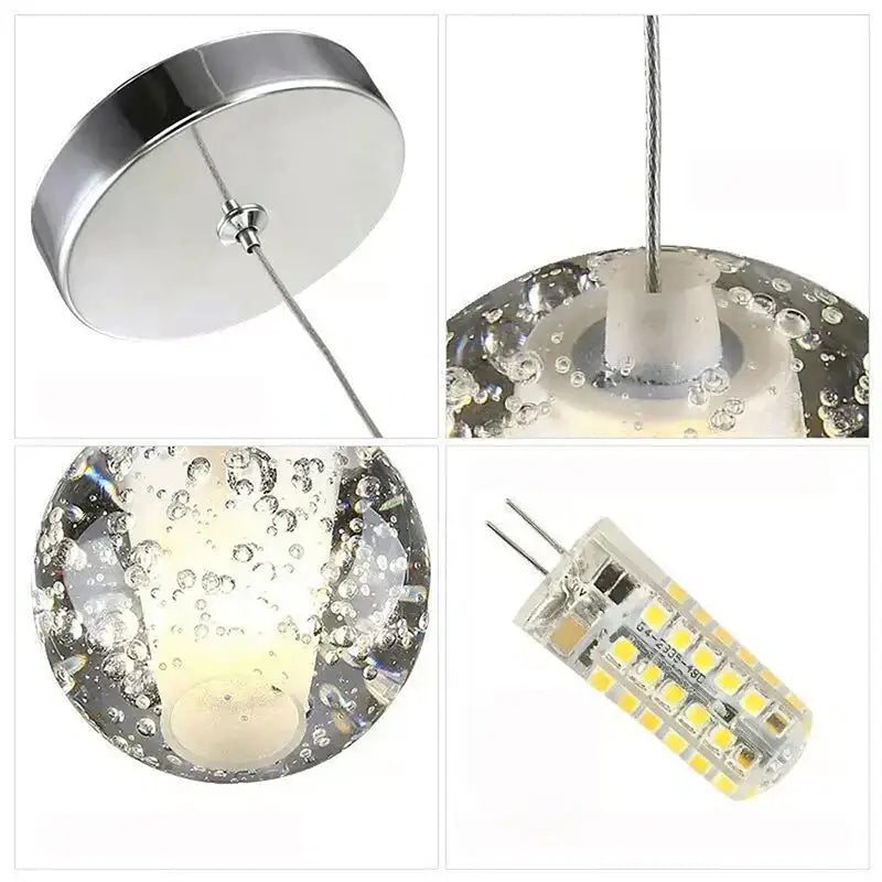 Modern decorbites crystal led chandelier pendant light with chrome finish clear bubble glass globe and integrated led bulb