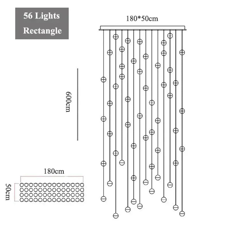 Rectangular modern decorbites crystal led chandelier with 56 crystal led lights in vertical strands for living room