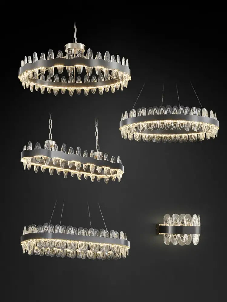 Modern decorbites crystal led chandelier with sleek metallic frame and cascading clear crystal droplets for living room use