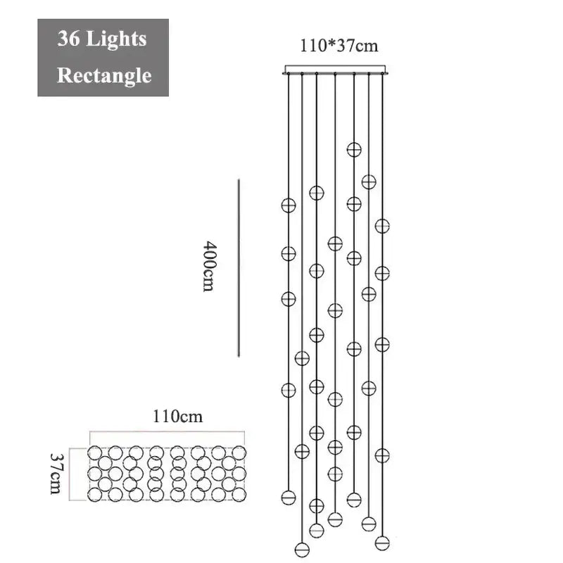 A modern decorbites crystal led chandelier with 36 spherical lights and sleek metallic frame for living room pendant light