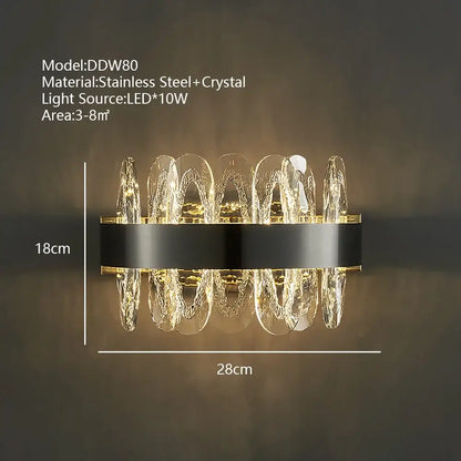 Modern decorbites crystal led wall sconce with sleek black stainless steel base and cascading crystal led chandelier elements