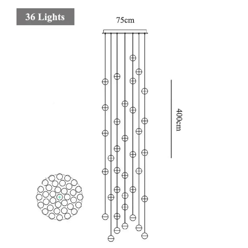 Modern decorbites crystal led chandelier with 36 spherical lights in metallic finish for contemporary living room decor
