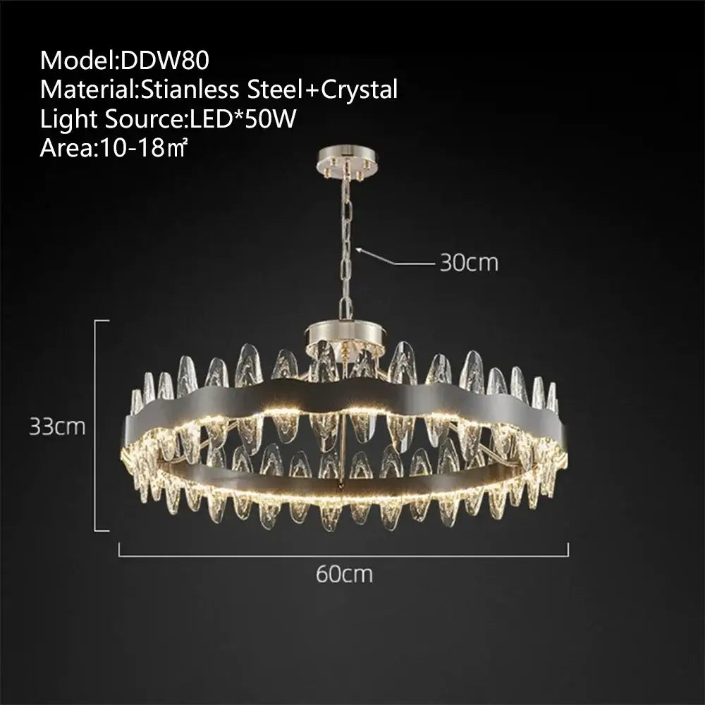 Modern decorbites crystal led chandelier with sleek stainless steel frame and crystal droplets for living room pendant light