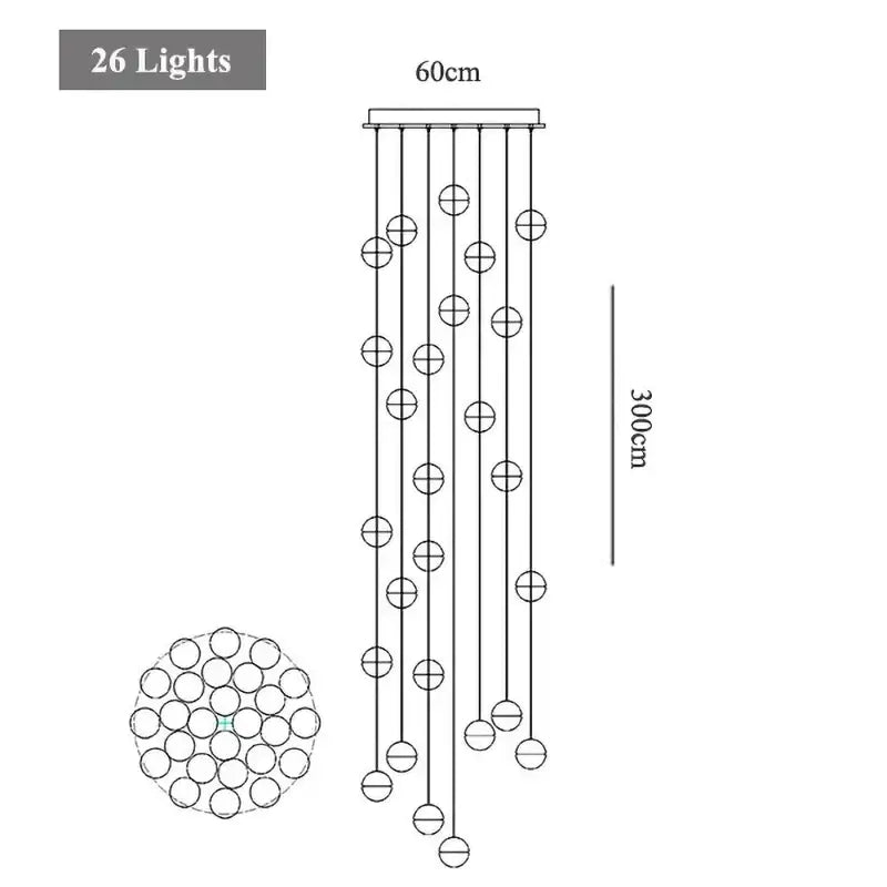Modern decorbites crystal led chandelier featuring 26 spherical lights in a sleek metallic finish for living rooms