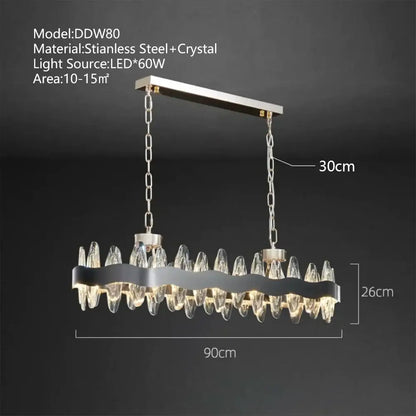 Modern decorbites crystal led chandelier with stainless steel frame crystal droplets and black wavy accent for living room