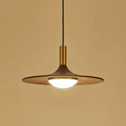 Modern decorbites flying saucer solid wood chandelier with a warm brass stem and wide saucer shade for bedroom light
