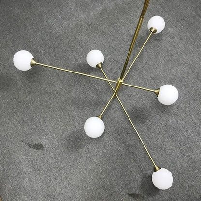 Modern decorbites glass brass chandelier with six frosted white globes for living room lighting decor