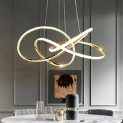 Modern decorbites gold ring led chandelier featuring gold-toned intertwined rings for dining room lighting