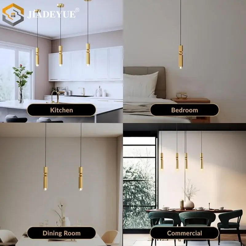 Modern decorbites golden led chandelier featuring gold-finished cylindrical pendant lights for dining room lighting