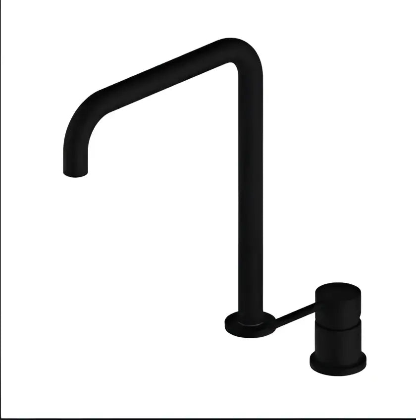 Black matte-finish modern decorbites gun grey rotating kitchen faucet with sleek design and separate soap dispenser