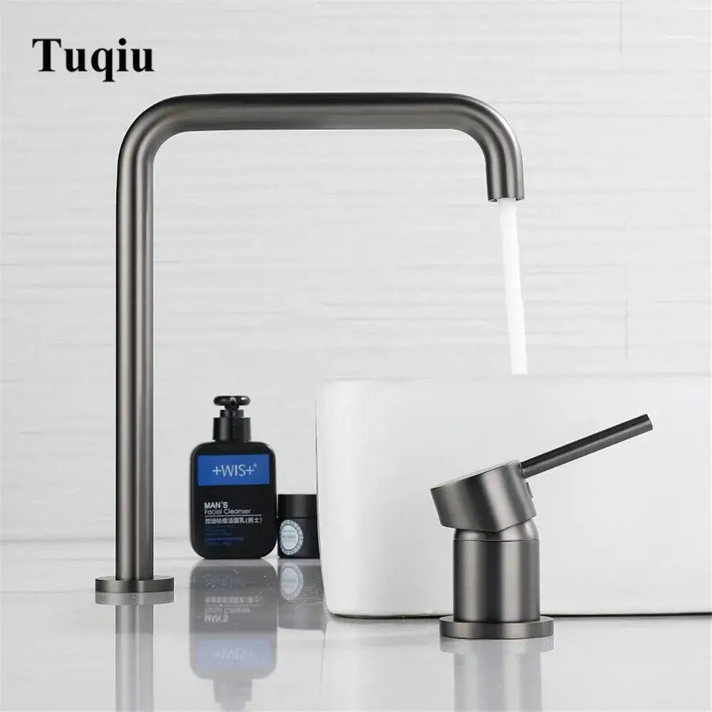Matte black tuqiu modern kitchen faucet with sleek curved spout and single lever handle in gun grey decorbites style